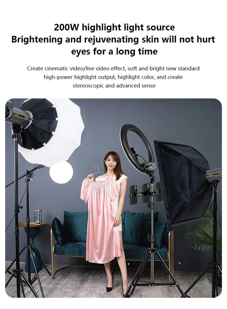 مبرد مصباح تصوير LED 200W SL200D، درجة حرارة لون واحدة 5600K، وميض ضوئي احترافي لاستوديو التصوير، خرج عالٍ 17900Lux، CRI97، تركيب Bowens، تحكم عن بُعد وتطبيق للتحكم في البث المباشر للفيديو والصور - Image 5